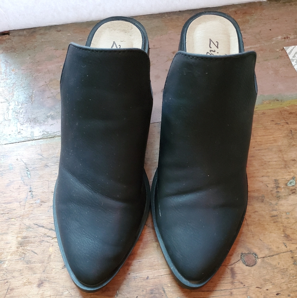 Black Leather Mules